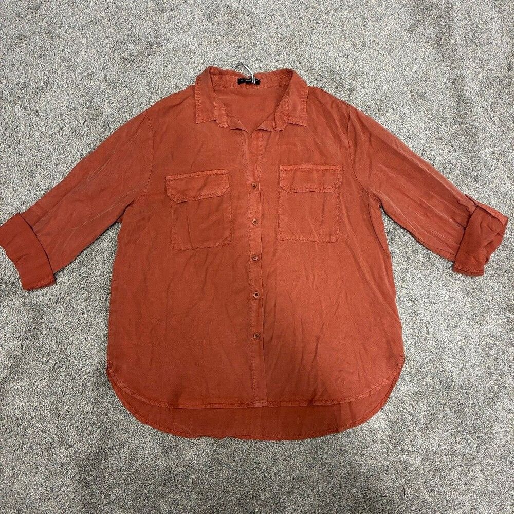 NWT Velvet Heart LA Women’s L Rust Orange Tencel Button Up Shirt Soft Cool Top